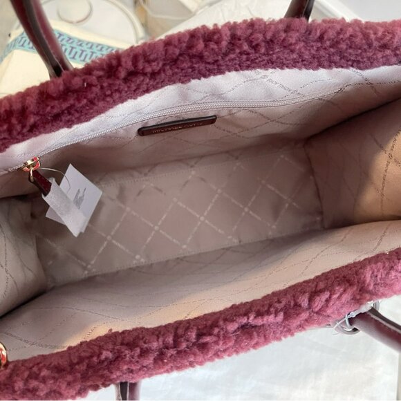 Michael Kors Mirella shearling Medium Burgundy Tote - Picture 5 of 8